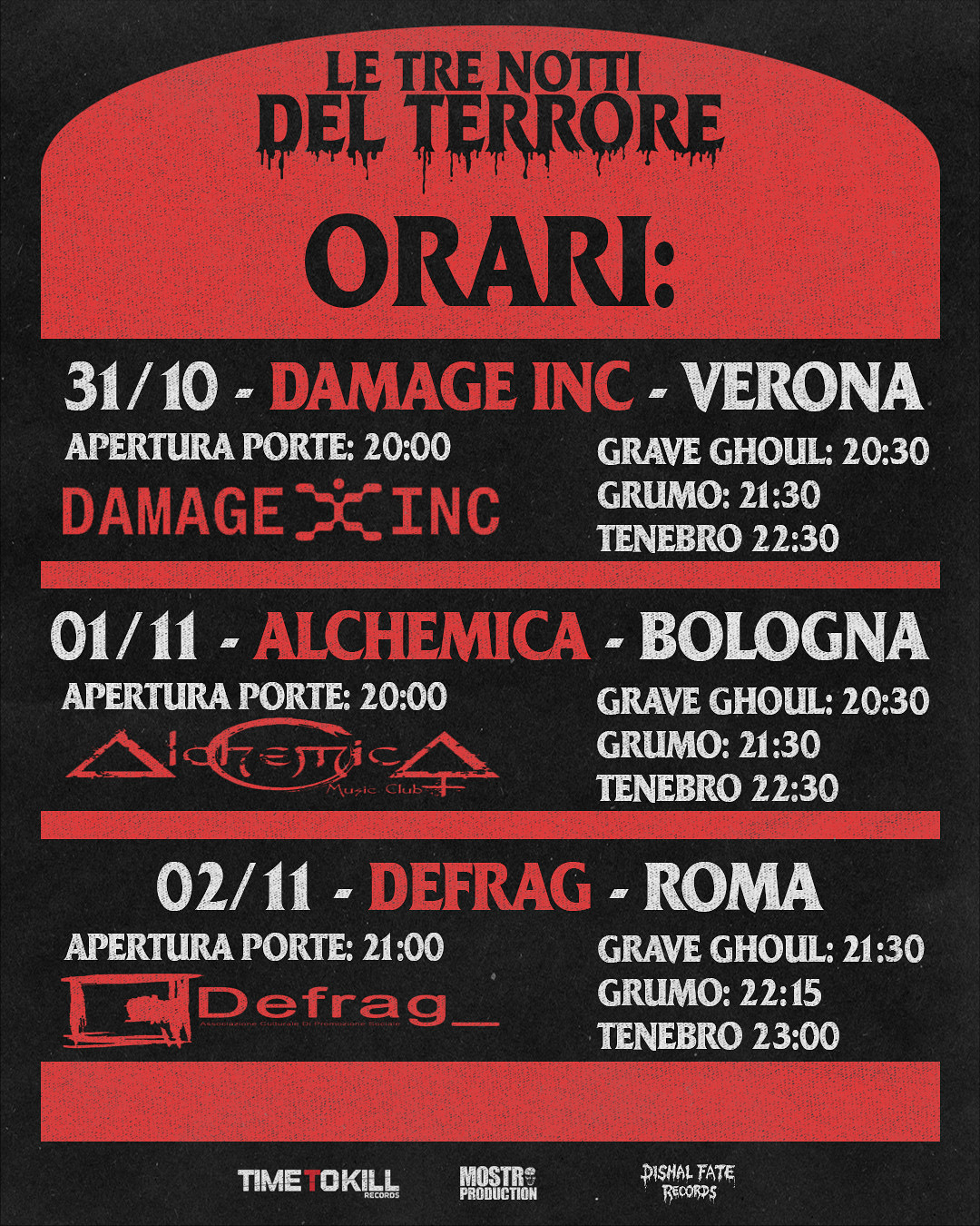 Orari Le tre notti del terrore