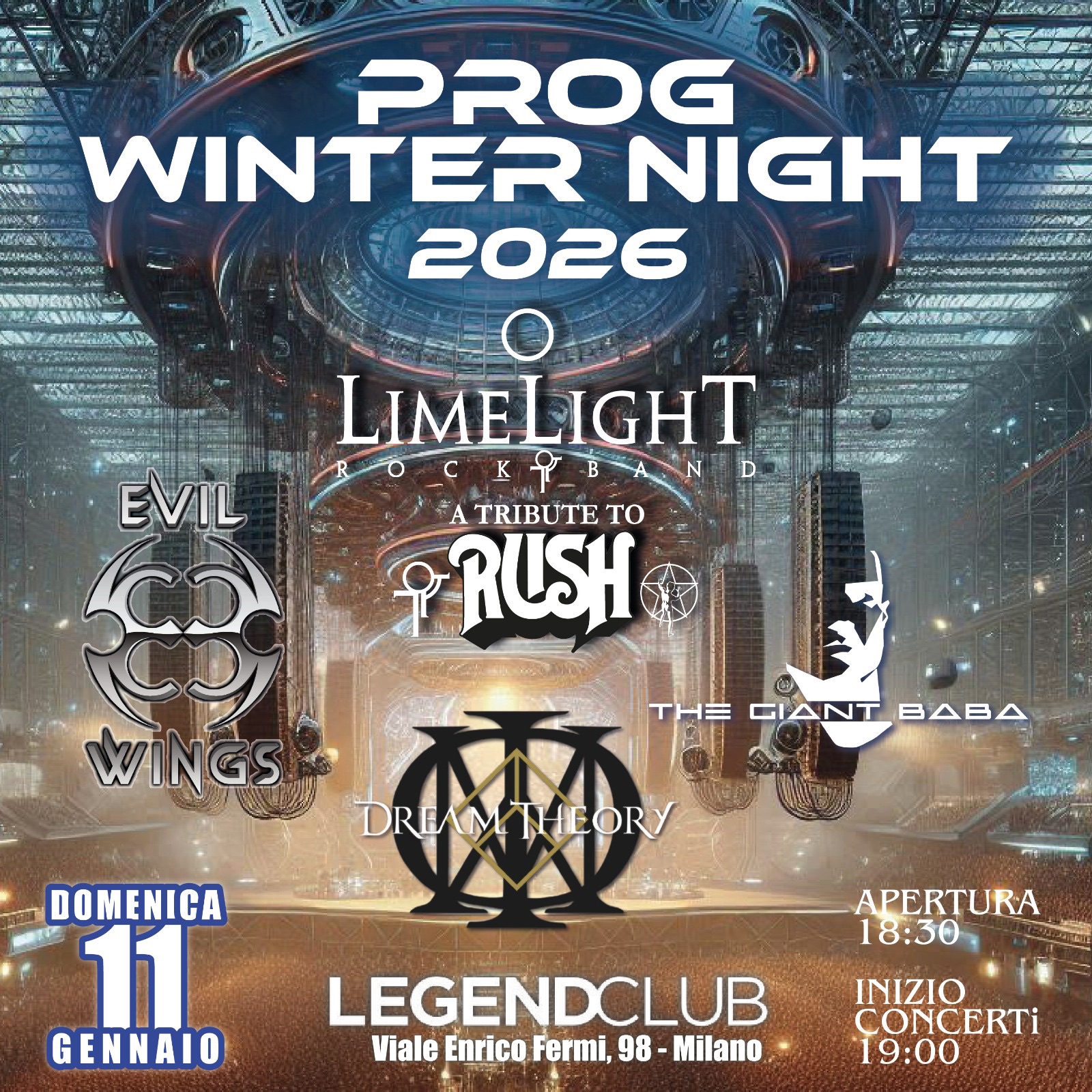 PROG WINTER NIGHT 2026 – Legend Club Milano – domenica 11/1/2026 – h. 18,30