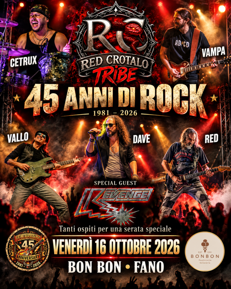 REVENGE: di nuovo insieme sul palco il 16 ottobre a Fano per i 45 anni di rock di Red Crotalo